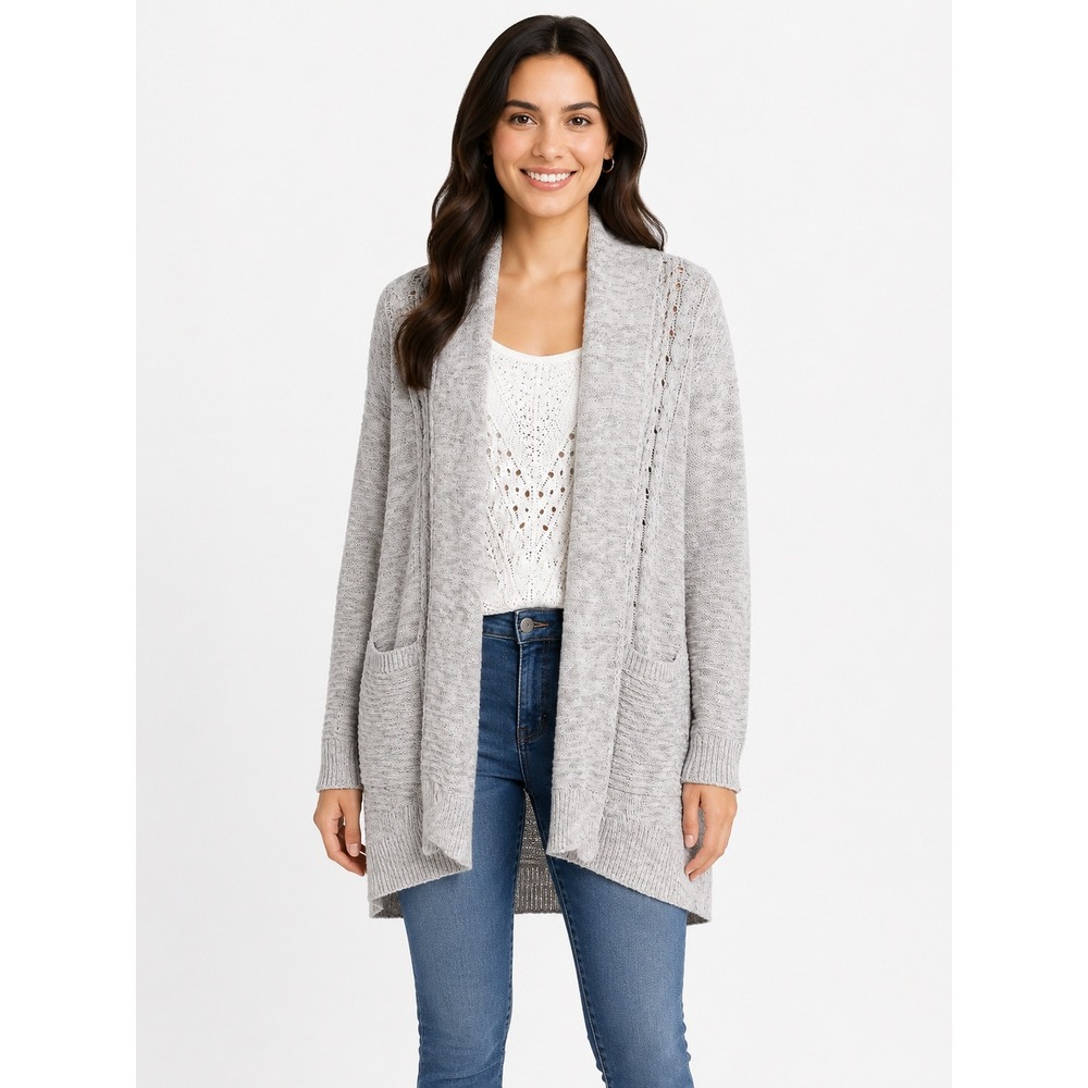 Tan Cardigan Sweater Small Tan Knit Pointelle Boho Pocket Cottage Layer Boho Y2K